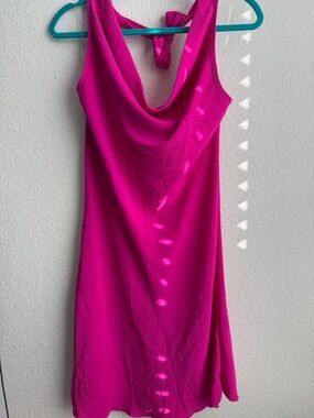 See You Monday Fuchsia One-Shoulder Cowl Neck Dress